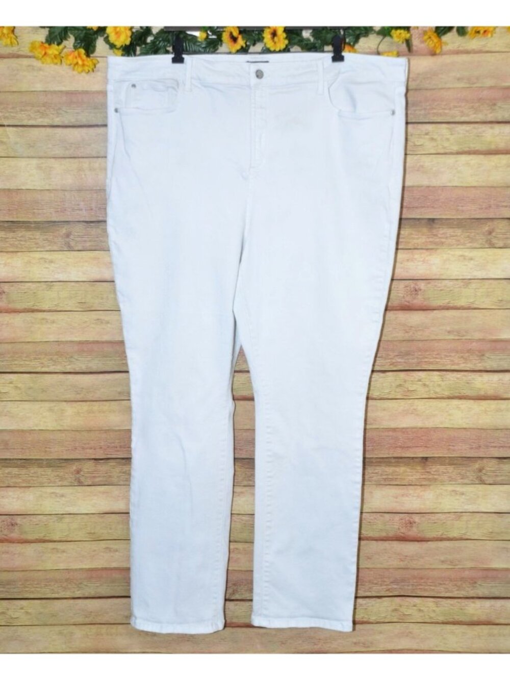NYDJ Jeans Womens 24W White Marilyn Straight Cotton Stretch Blend Lift Tuck Tech